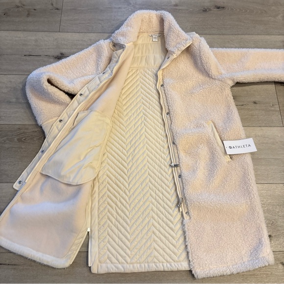 NWT Athleta  Long Cozy Sherpa Coat Jacket,  Cream  Color SIZE M Quilted - Picture 16 of 16
